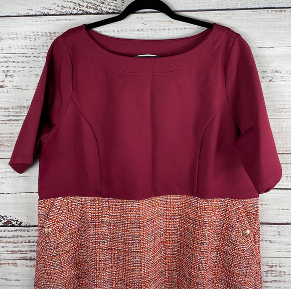 NWT Isaac Mizrahi Women's Plus 1X Elbow Sleeve Knee Length Dress Red - Picture 2 of 7